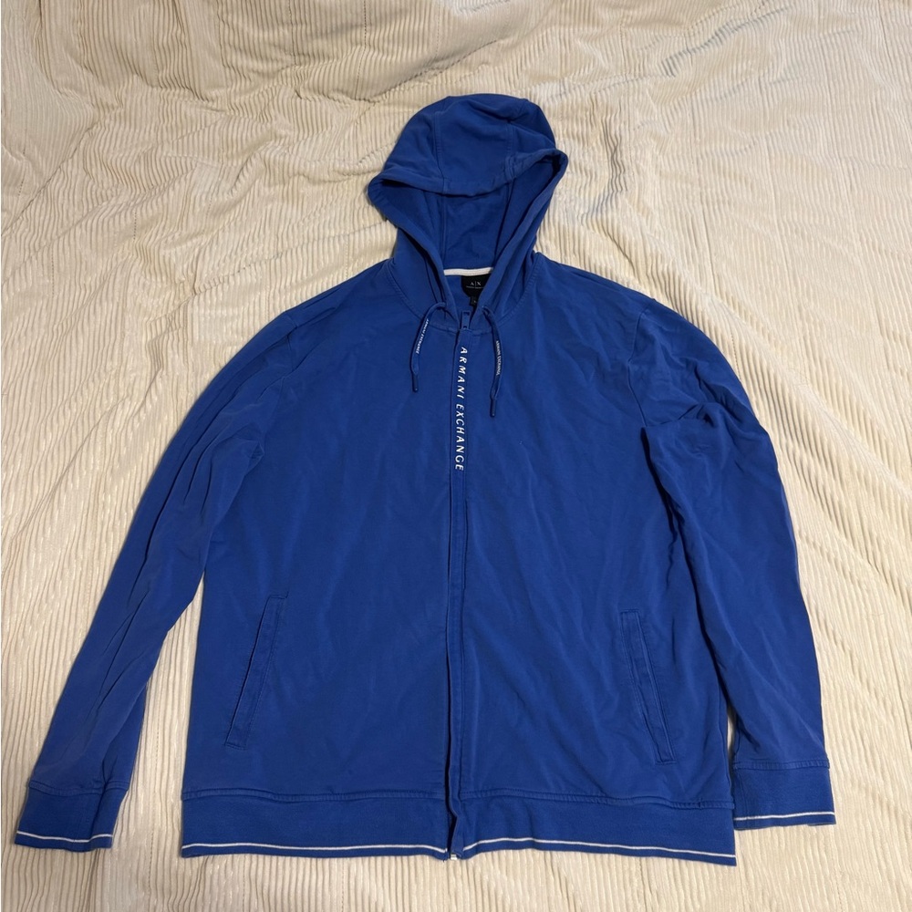 Armani Exchange Blue Zip Up Sweater with Hood